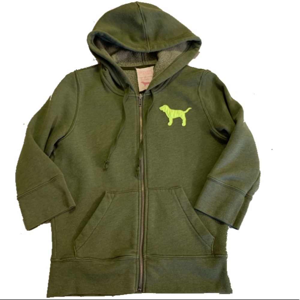 PINK 3/4 Sleeve Zip-Up Hoodie